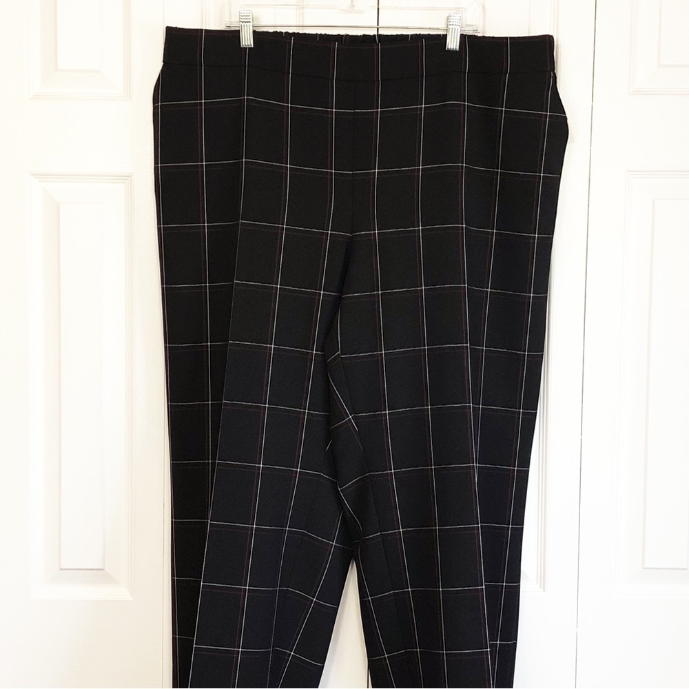 NWT Kasper Black Windowpane High Rise Stretch Pull-On Trouser Pants 3X
